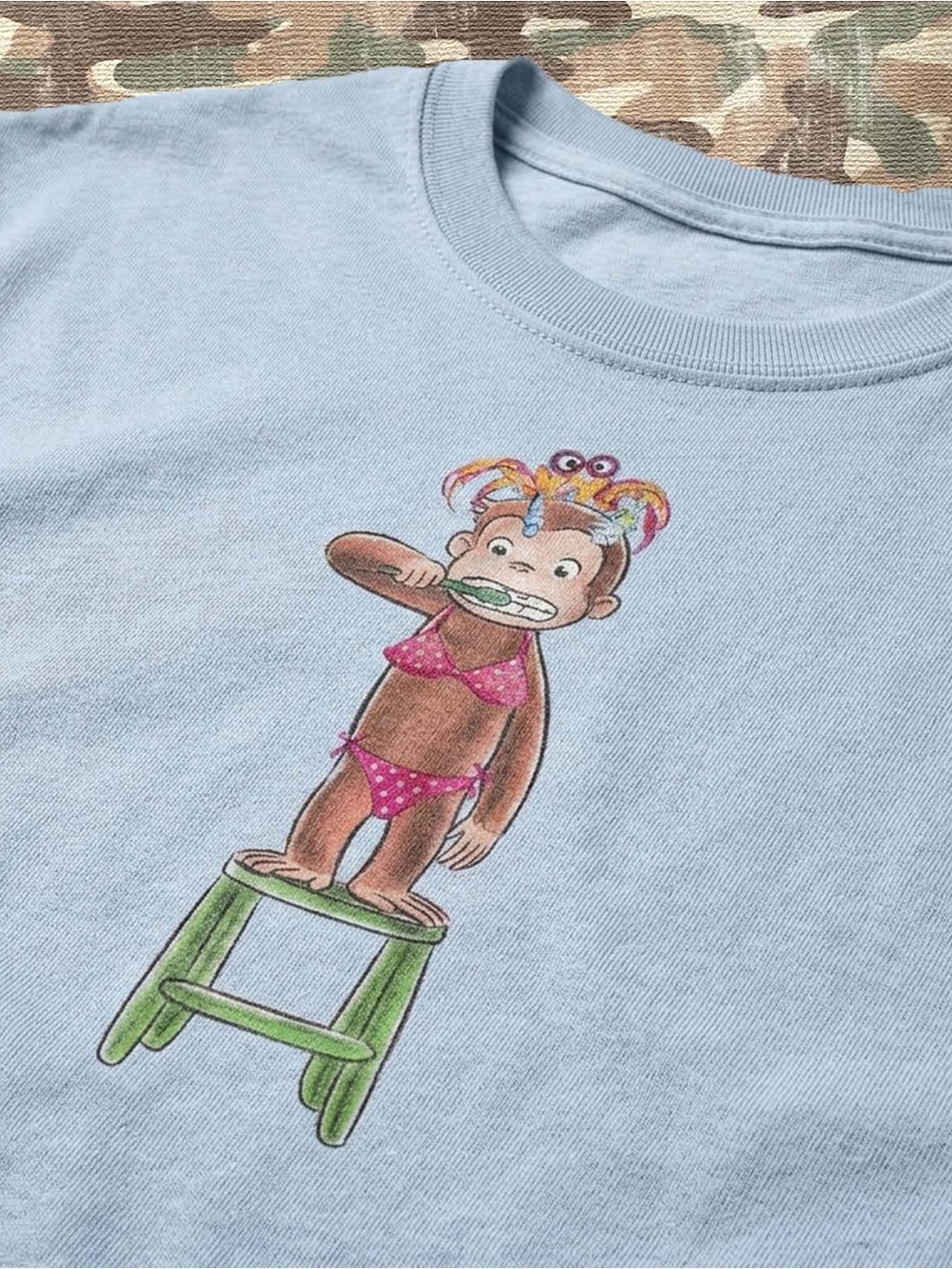 Curious George Playful Monkey Graphic Tee in Light Blue